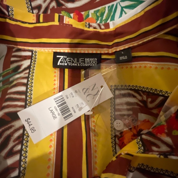7th Avenue New York & Company Tropical and Animal Print Top L FREE SHIP - Picture 5 of 5
